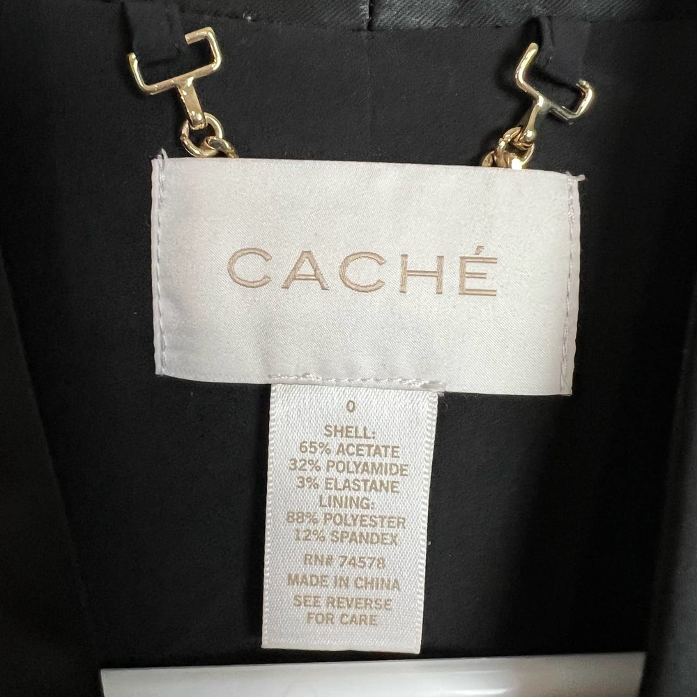 Cache Black Single Button Shiny Blazer Gold Hardw… - image 3